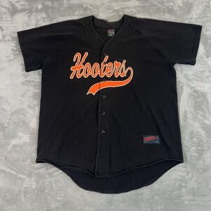Hooters Shirt Mens 2XL Black Short Sleeve Baseball Jersey Button Front Soffe USA